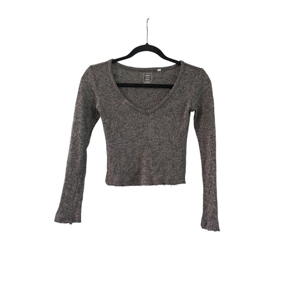 Me To We Womens Sweater Brown Knit Long Sleeve V-Neck Stretch Pullover Size XS - Picture 1 of 3
